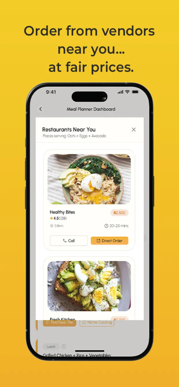 Dailyfood meal planner dashboard listing nearby restaurants