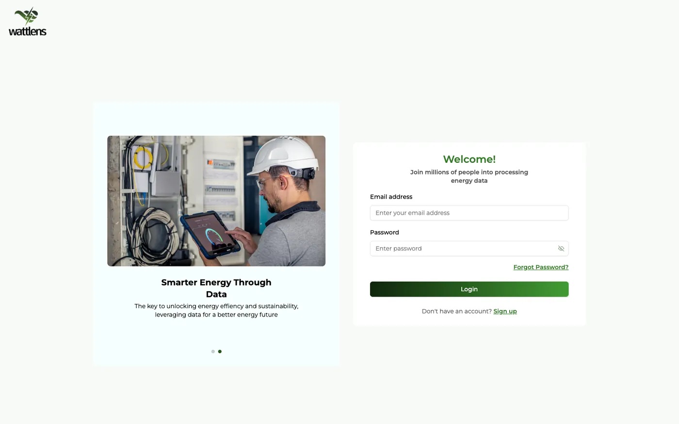 Wattlens sign-in page